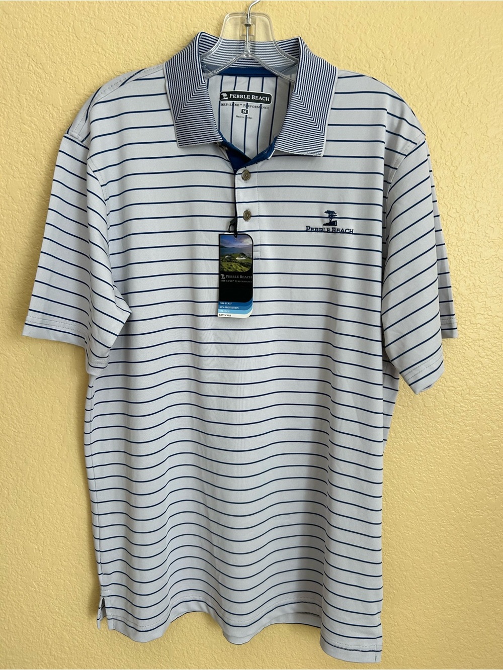 Pebble Beach Dry Luxe Performance Striped Short Sleeve Polo
